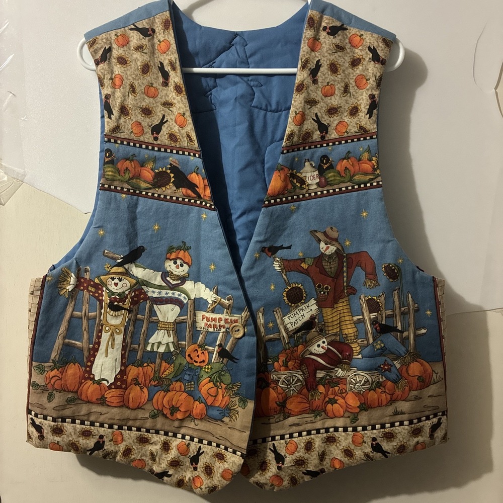 Handmade Pumpkin Patch Scarecrows Black Crow Fall Halloween Vest Light Weight Lg